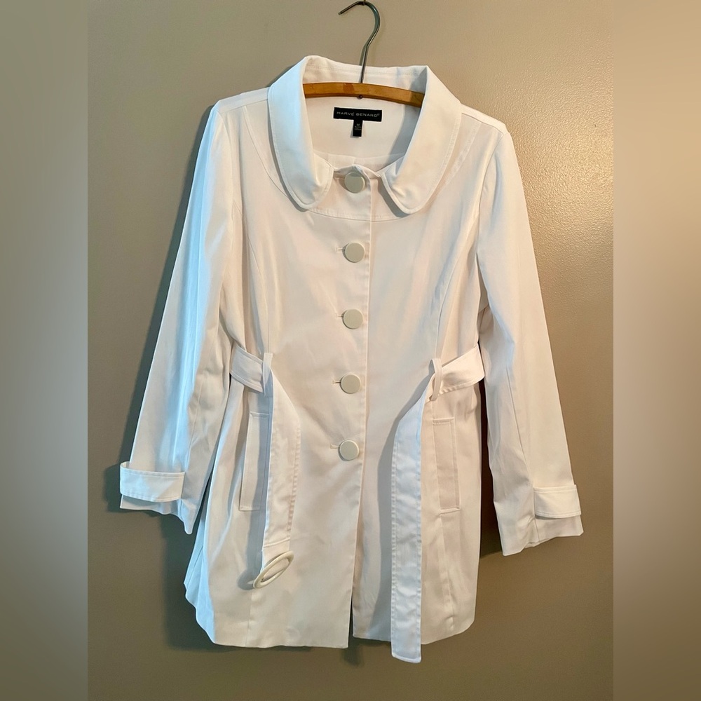 Harve Benard Classic White Trench Coat with Belt
